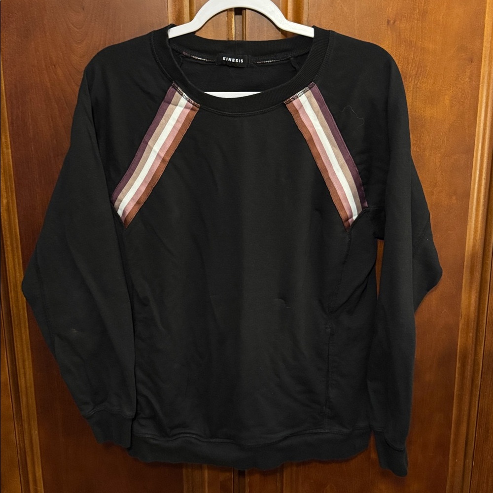 Kinesis Black Striped Sweatshirt, kangaroo pouch, Size Oversized Small